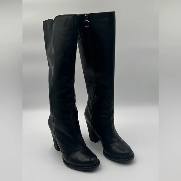 BCBG Generation Knee High Black Block Heel Mob Wife Rocker Boots Women’s Sz 9.5 - Picture 1 of 12